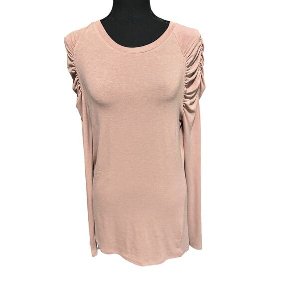 Easel Crew Neck Long Sleeve Ruched Shoulder Solid Knit Top Size M Dusty Pink - Picture 1 of 5